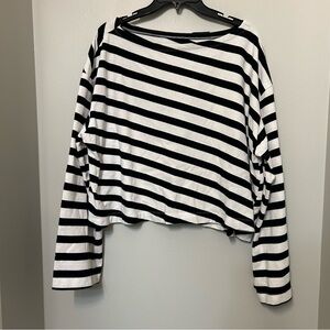 Anthropologie Maeve Cotton Black & White Striped Sweatshirt Top XL Cozy EUC